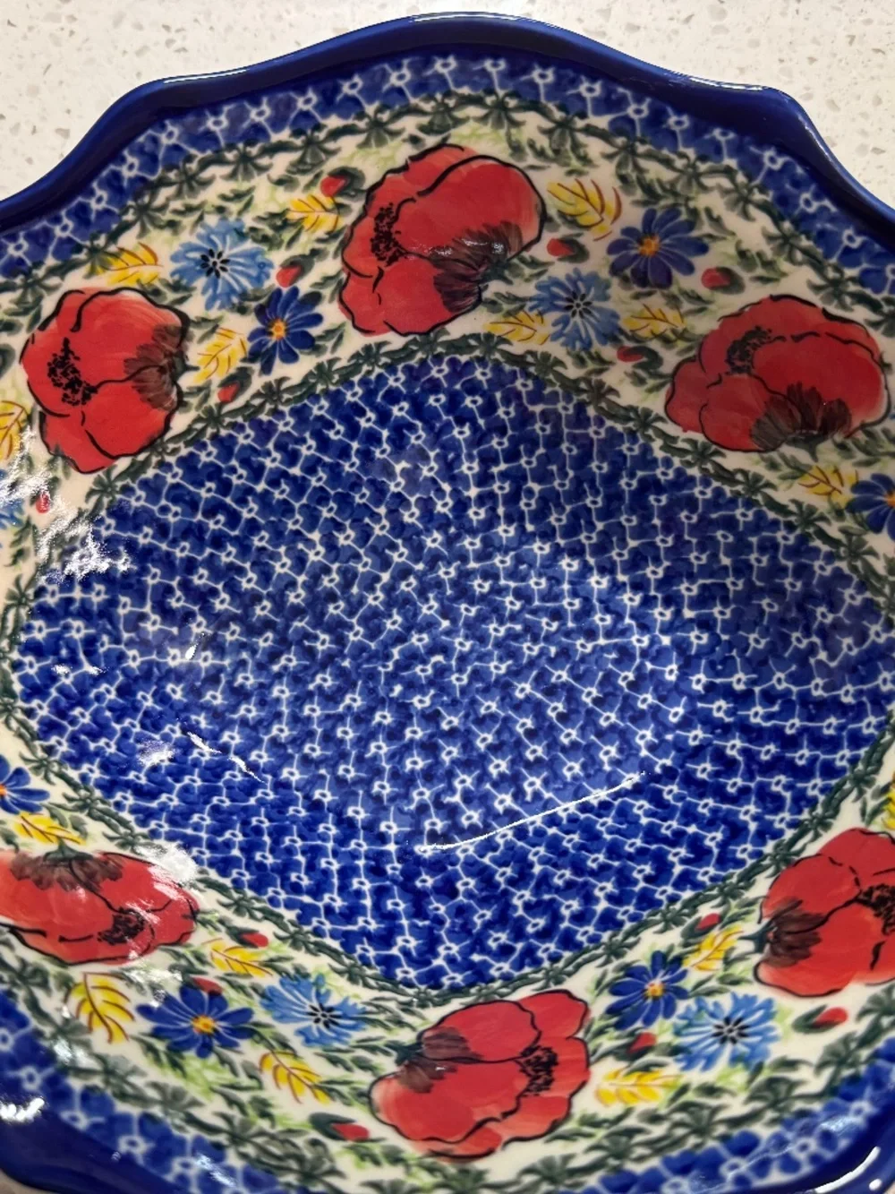Polish Pottery Red Poppies Swirl Bowl